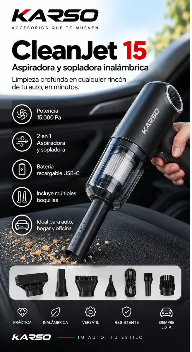KARSO CleanJet 15 - aspiradora y sopladora inalámbrica para auto