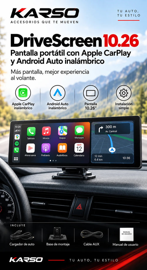 KARSO DriveScreen 10.26 - CarPlay y Android Auto inalámbrico