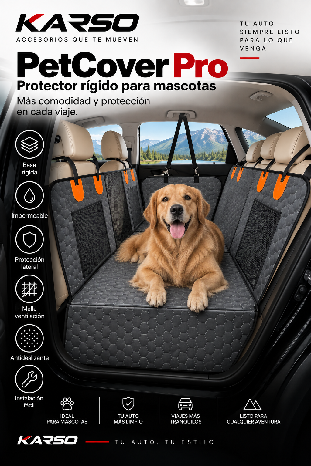 KARSO PetCover Pro - protector rígido para mascotas con detalles naranjas